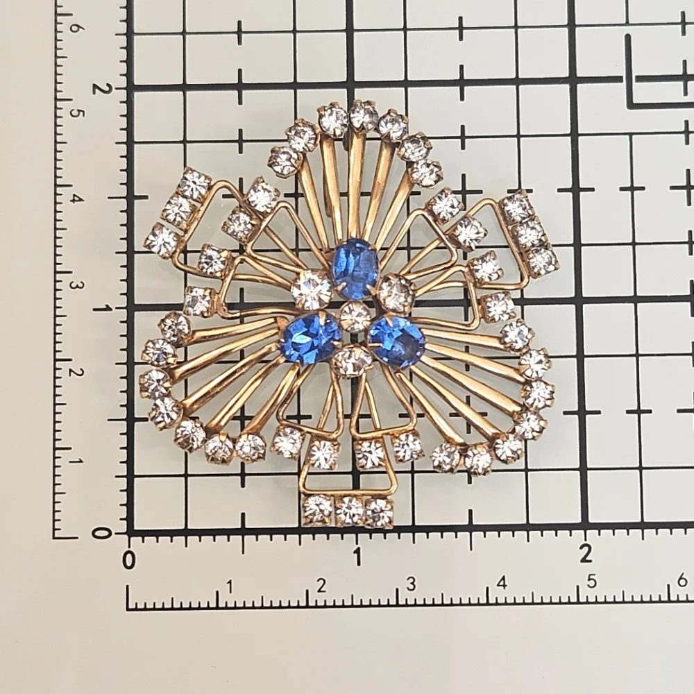 Vintage Signed 1/20 12k Gold Filled Brooch Pin With Blue Topaz & Clear Stones